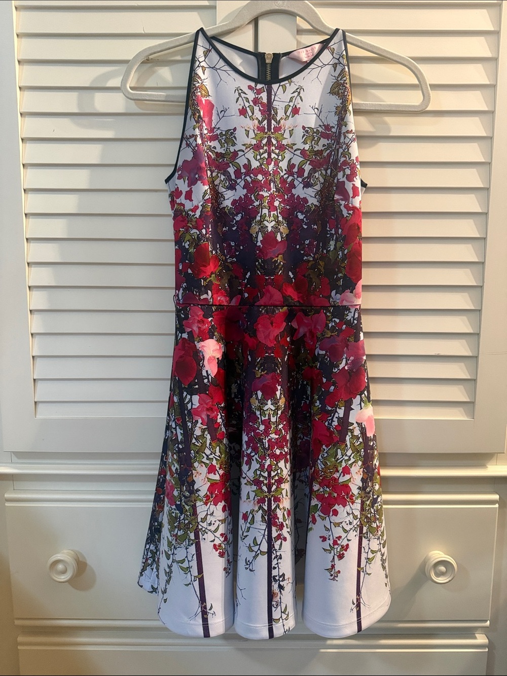 Ted Baker White Dress with Red and Green Floral Print